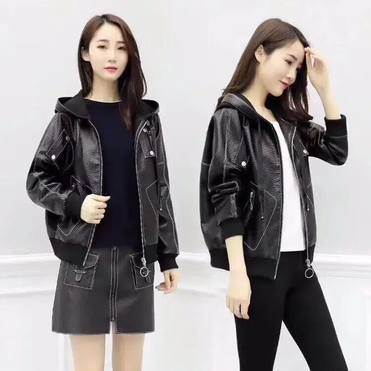 2023 nou toamnă și iarnă nou cu glugă cu fermoar largi culoare solidă costum jachetă jachetă de piele modă vânzare fierbinte haină pentru femei T404