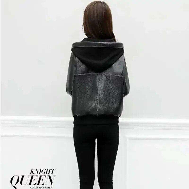 2023 nou toamnă și iarnă nou cu glugă cu fermoar largi culoare solidă costum jachetă jachetă de piele modă vânzare fierbinte haină pentru femei T404