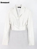 Nerazzurri kevad-sügis valge lühike nahktagi Naiste pikkade varrukatega ühe nööbiga revääriga Luksuslik disainriided kärbitud ülaosa