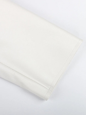 Бяло късо кожено яке Nerazzurri Пролет Есен Дамско яке с дълъг ръкав и едно копче с ревер Луксозни дизайнерски дрехи Скъсен топ
