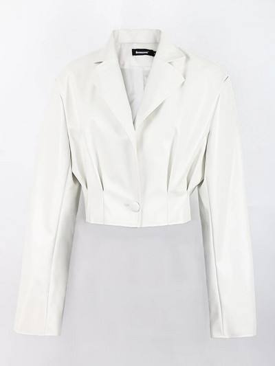 Nerazzurri kevad-sügis valge lühike nahktagi Naiste pikkade varrukatega ühe nööbiga revääriga Luksuslik disainriided kärbitud ülaosa