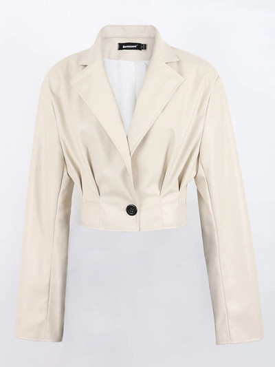 Nerazzurri kevad-sügis valge lühike nahktagi Naiste pikkade varrukatega ühe nööbiga revääriga Luksuslik disainriided kärbitud ülaosa