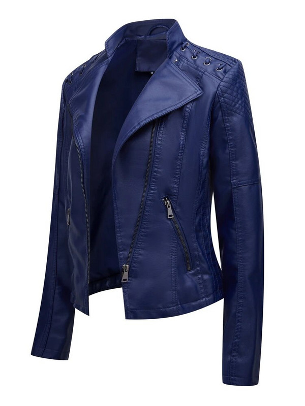 FSMG Jachetă din piele artificială la modă de primăvară și toamnă pentru femei, îmbrăcăminte exterioară scurtă, ocazională, cu fermoar, haină ușoară pentru motociclete