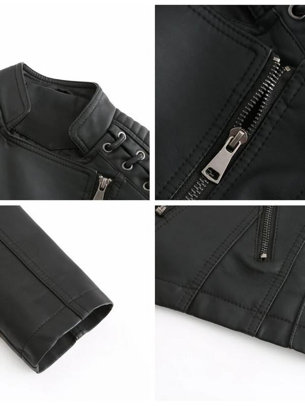 FSMG Jachetă din piele artificială la modă de primăvară și toamnă pentru femei, îmbrăcăminte exterioară scurtă, ocazională, cu fermoar, haină ușoară pentru motociclete