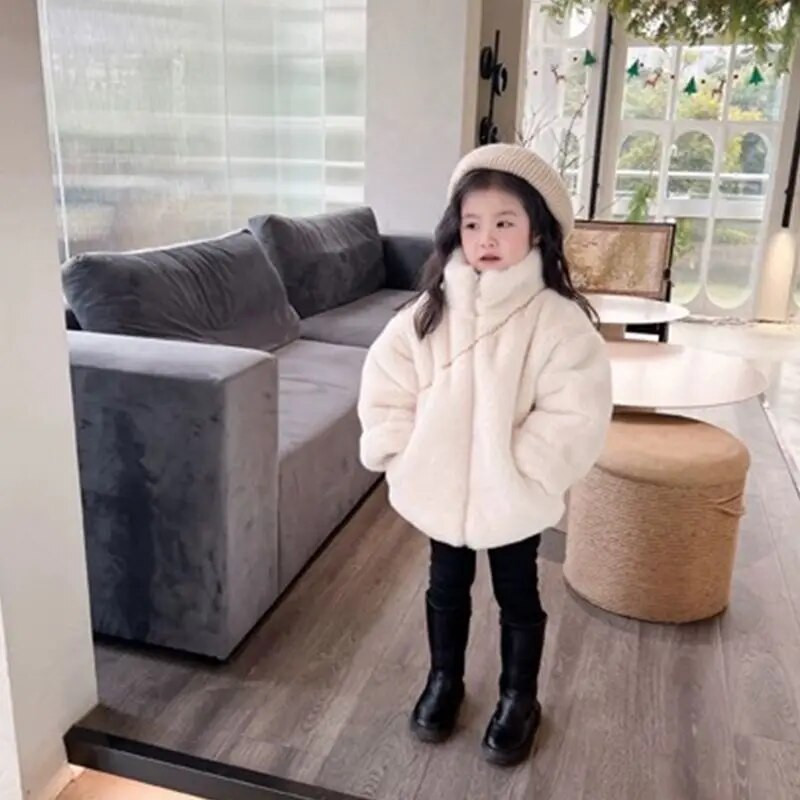 2024 Noua iarnă pentru copii, haine de blană artificială pentru fete, îmbrăcăminte exterioară caldă, costum de zăpadă pentru copii, haine elegante de blană pentru adolescente, groase, calde