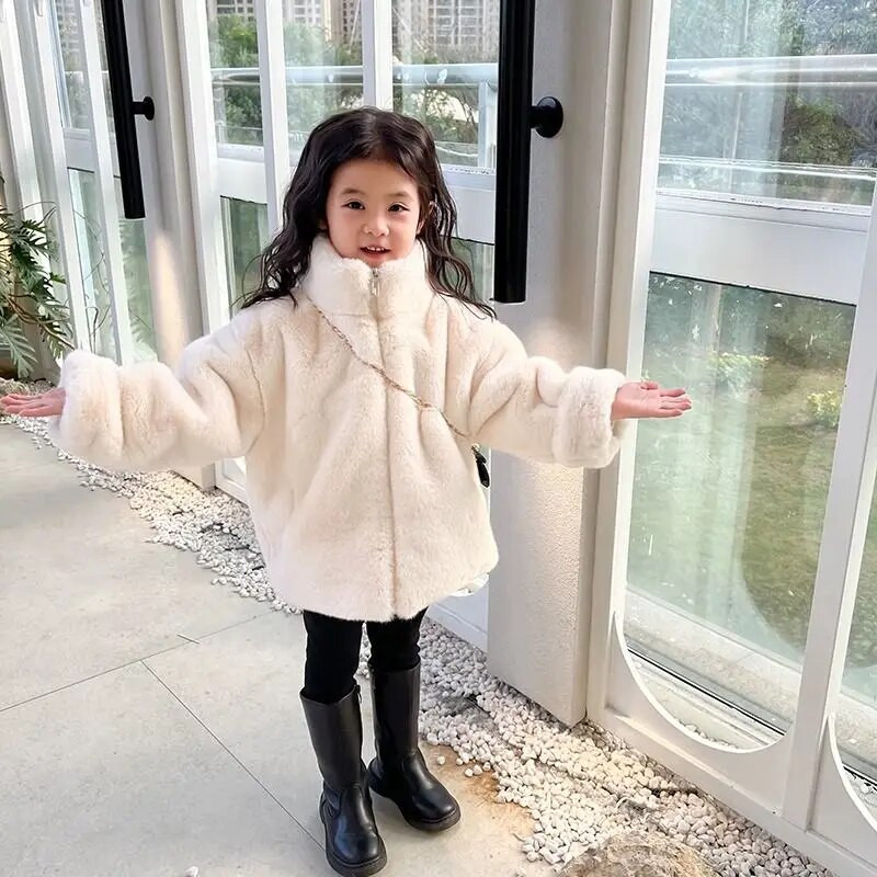 2024 Noua iarnă pentru copii, haine de blană artificială pentru fete, îmbrăcăminte exterioară caldă, costum de zăpadă pentru copii, haine elegante de blană pentru adolescente, groase, calde