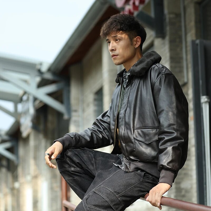 bărbați jachetă din piele PU bombardier zbor noi aviație pilot A2 iarnă căptușită vintage letterman punk blană motocicleta militară