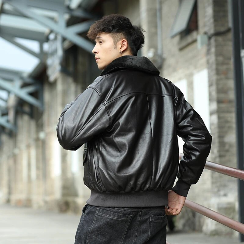 bărbați jachetă din piele PU bombardier zbor noi aviație pilot A2 iarnă căptușită vintage letterman punk blană motocicleta militară