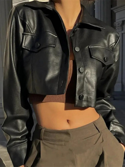 Jachetă de piele scurtă Punk de primăvară pentru femei Crop Top