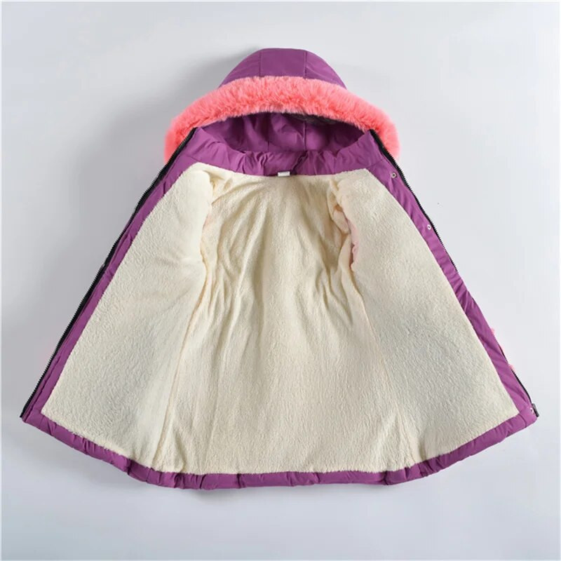 Talvised tüdrukud pluss sametist soojad mantlid lastele kapuutsiga Paksemad sulejoped Lasteriided Mood Pikad pargid 4-12-aastastele tüdrukutele