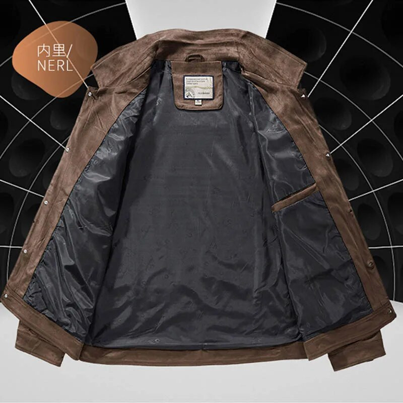 Mcikkny Jachete din piele de căprioară pentru bărbați noi, de culoare solidă, haine vintage din piele, pentru bărbați, mărimea M-4XL