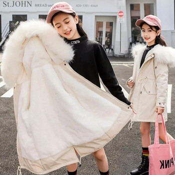 5-14 ετών Teen Girls Winter Jacket Plus Velvet Warm Kids Windbreaker παλτό για κορίτσια με γούνινο γιακά με κουκούλα πάρκα Παιδικά εξωτερικά ενδύματα