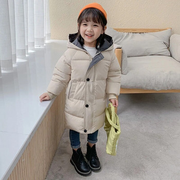 Зимно яке, момчета, момичета, удебелено топло палто с качулка, удължено бебе на 2-10 години, корейска версия, висококачествено детско облекло