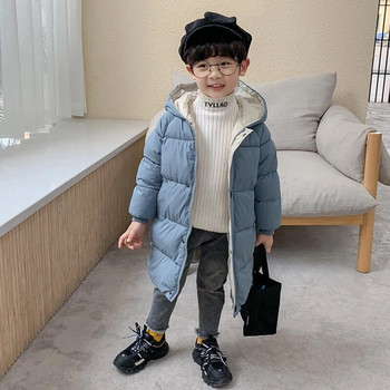 Зимно яке, момчета, момичета, удебелено топло палто с качулка, удължено бебе на 2-10 години, корейска версия, висококачествено детско облекло