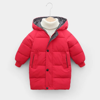 Žieminė striukė berniukams mergaitėms pastorintas šiltas paltas su gobtuvu pailgintas 2-10 metų kūdikiui korėjietiška versija aukštos kokybės vaikiški drabužiai