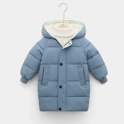 Žieminė striukė berniukams mergaitėms pastorintas šiltas paltas su gobtuvu pailgintas 2-10 metų kūdikiui korėjietiška versija aukštos kokybės vaikiški drabužiai