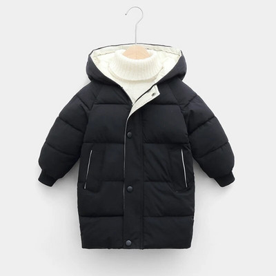 Žieminė striukė berniukams mergaitėms pastorintas šiltas paltas su gobtuvu pailgintas 2-10 metų kūdikiui korėjietiška versija aukštos kokybės vaikiški drabužiai