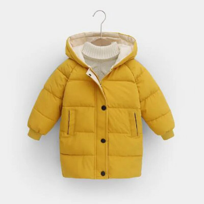 Žieminė striukė berniukams mergaitėms pastorintas šiltas paltas su gobtuvu pailgintas 2-10 metų kūdikiui korėjietiška versija aukštos kokybės vaikiški drabužiai