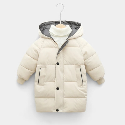 Žieminė striukė berniukams mergaitėms pastorintas šiltas paltas su gobtuvu pailgintas 2-10 metų kūdikiui korėjietiška versija aukštos kokybės vaikiški drabužiai