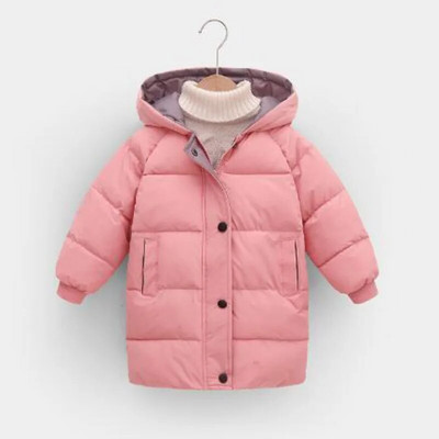 Žieminė striukė berniukams mergaitėms pastorintas šiltas paltas su gobtuvu pailgintas 2-10 metų kūdikiui korėjietiška versija aukštos kokybės vaikiški drabužiai