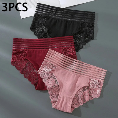 Chiloți din dantelă florală, 3/6 buc, lenjerie de corp pentru femei, lenjerie sexy transparentă, fără cusături, cu talie joasă, slip pentru femei.