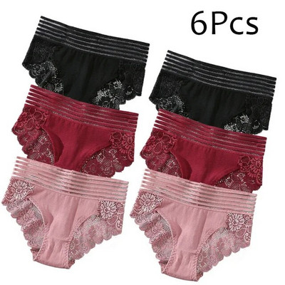 Chiloți din dantelă florală, 3/6 buc, lenjerie de corp pentru femei, lenjerie sexy transparentă, fără cusături, cu talie joasă, slip pentru femei.