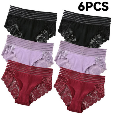 Chiloți din dantelă florală, 3/6 buc, lenjerie de corp pentru femei, lenjerie sexy transparentă, fără cusături, cu talie joasă, slip pentru femei.