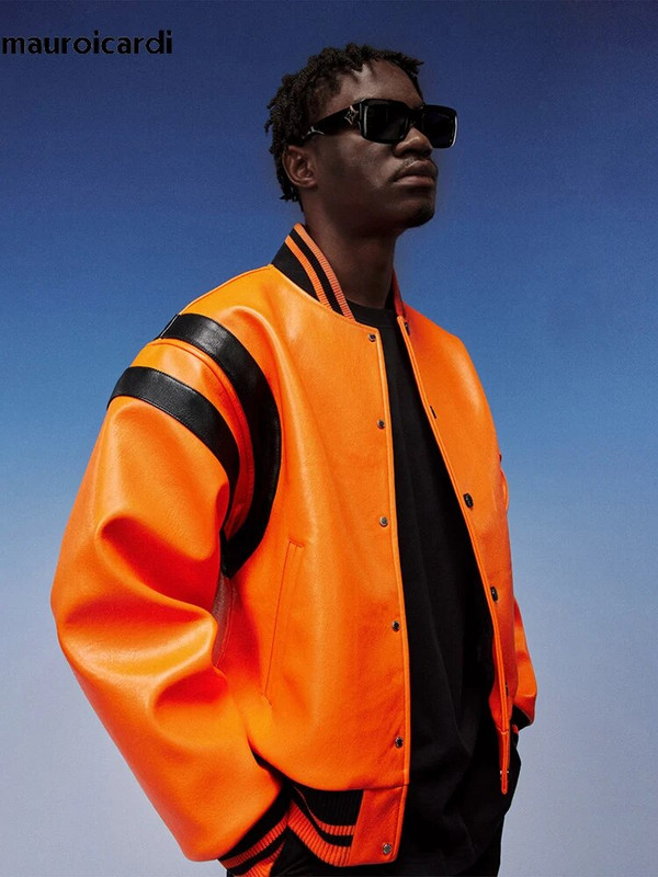 Mauroicardi, primăvară, toamnă, răcoros, mov și alb, mov și alb, jachetă bomber din piele PU pentru bărbați, cu fermoar, haine de designer de lux 2023