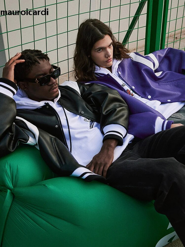 Mauroicardi, primăvară, toamnă, răcoros, mov și alb, mov și alb, jachetă bomber din piele PU pentru bărbați, cu fermoar, haine de designer de lux 2023