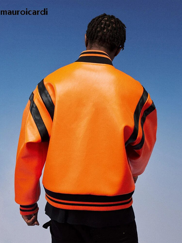 Mauroicardi, primăvară, toamnă, răcoros, mov și alb, mov și alb, jachetă bomber din piele PU pentru bărbați, cu fermoar, haine de designer de lux 2023