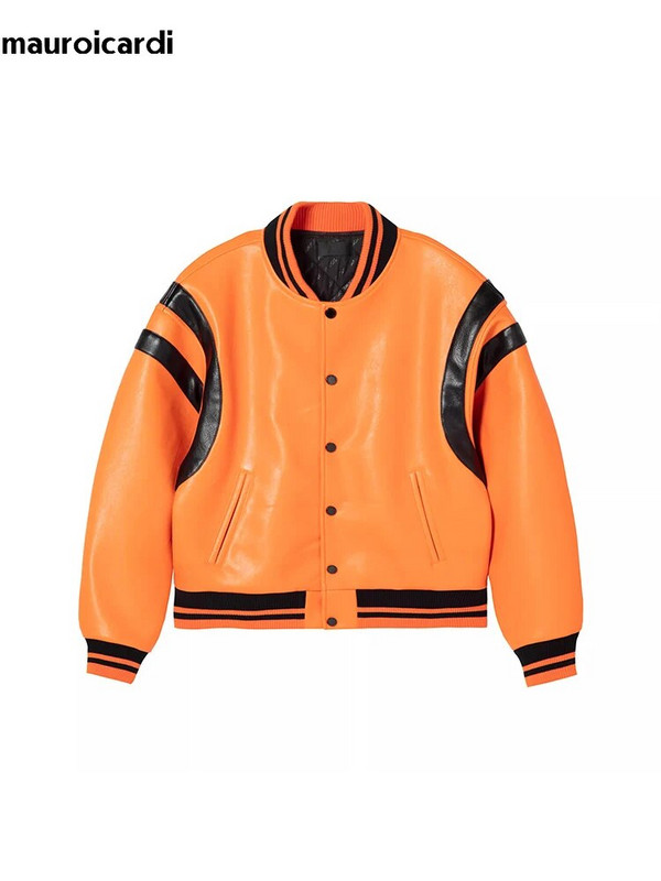 Mauroicardi, primăvară, toamnă, răcoros, mov și alb, mov și alb, jachetă bomber din piele PU pentru bărbați, cu fermoar, haine de designer de lux 2023