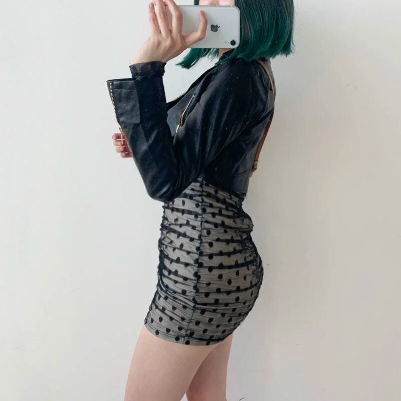 Naiste nahkjakk kõrge vöökohaga Bodycon kärbitud jakid Tänavarõivad Chic Gold Zipepr kunstnahast vedurimantel 2024 uus