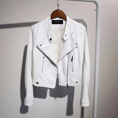Yzeqi, primăvară toamnă, moda pentru femei, jachetă din piele pentru motociclist, moale, punk, cu fermoar, îmbrăcăminte pentru motociclist, ocazional, jachetă albă din piele artificială