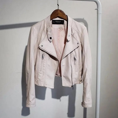 Yzeqi, primăvară toamnă, moda pentru femei, jachetă din piele pentru motociclist, moale, punk, cu fermoar, îmbrăcăminte pentru motociclist, ocazional, jachetă albă din piele artificială