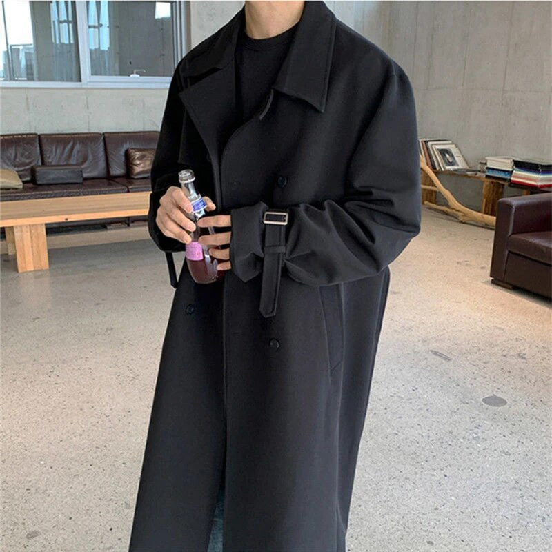 Καμπαρντίνες με διπλό στήθος Ανδρικό μακρύ πανωφόρι άνοιξη φθινόπωρο Κορεατική μόδα Χαλαρό πανωφόρι Όμορφο ανδρικό πανωφόρι αντιανεμικό