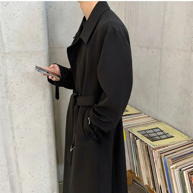 Καμπαρντίνες με διπλό στήθος Ανδρικό μακρύ πανωφόρι άνοιξη φθινόπωρο Κορεατική μόδα Χαλαρό πανωφόρι Όμορφο ανδρικό πανωφόρι αντιανεμικό