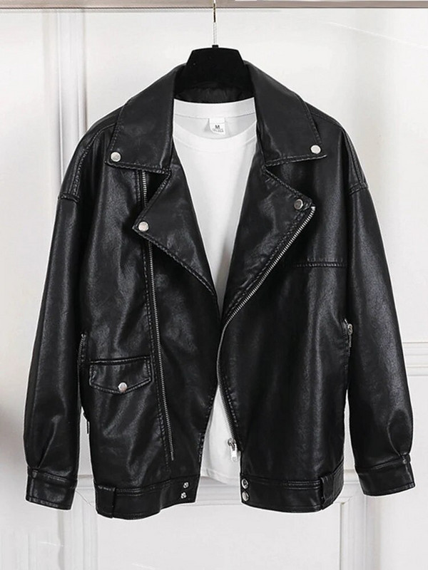 Sungtini sügis uus beež kunstnahast jope Naiste vabaaja ülisuur mootorratturi nahkmantel Naiste pehme PU lahtised ülerõivad