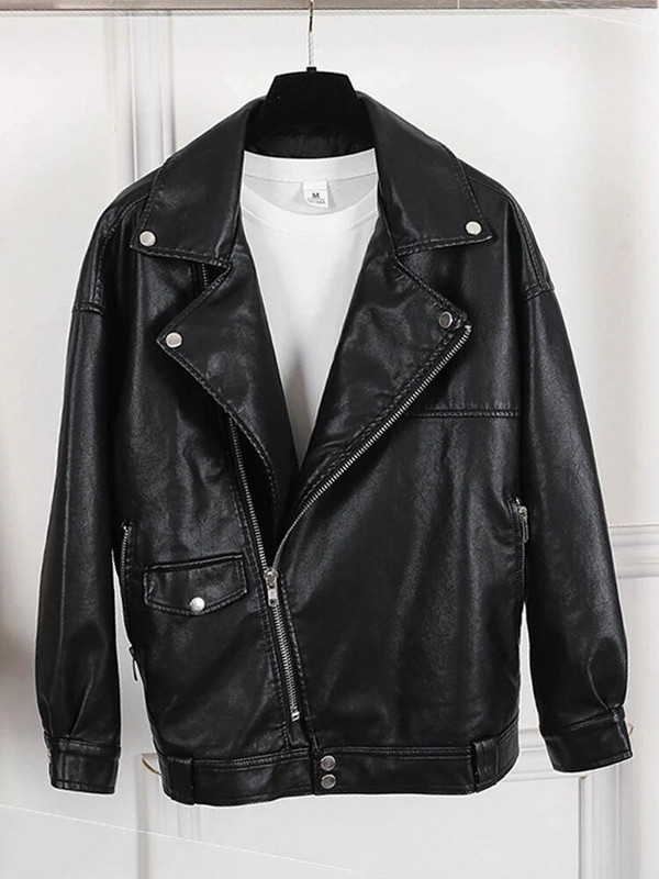 Sungtini sügis uus beež kunstnahast jope Naiste vabaaja ülisuur mootorratturi nahkmantel Naiste pehme PU lahtised ülerõivad