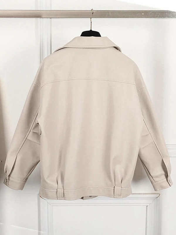 Sungtini sügis uus beež kunstnahast jope Naiste vabaaja ülisuur mootorratturi nahkmantel Naiste pehme PU lahtised ülerõivad