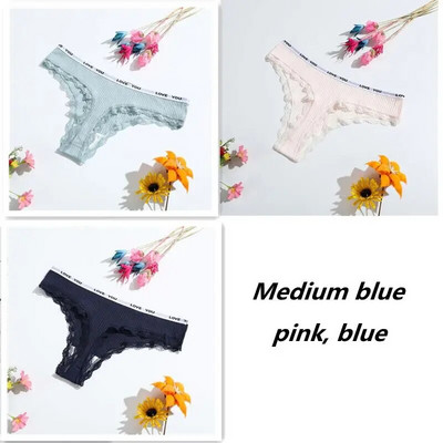 3-osalised stringid puuvillased seksikad naiste aluspüksid Naiste aluspesu madala vöökohaga ühevärvilised lühikesed püksid must nähtamatu aluspesu pits pits T-st