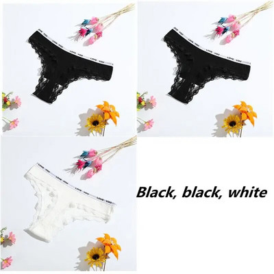 3-osalised stringid puuvillased seksikad naiste aluspüksid Naiste aluspesu madala vöökohaga ühevärvilised lühikesed püksid must nähtamatu aluspesu pits pits T-st