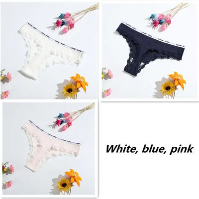 3-osalised stringid puuvillased seksikad naiste aluspüksid Naiste aluspesu madala vöökohaga ühevärvilised lühikesed püksid must nähtamatu aluspesu pits pits T-st