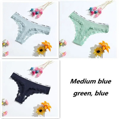 3-osalised stringid puuvillased seksikad naiste aluspüksid Naiste aluspesu madala vöökohaga ühevärvilised lühikesed püksid must nähtamatu aluspesu pits pits T-st