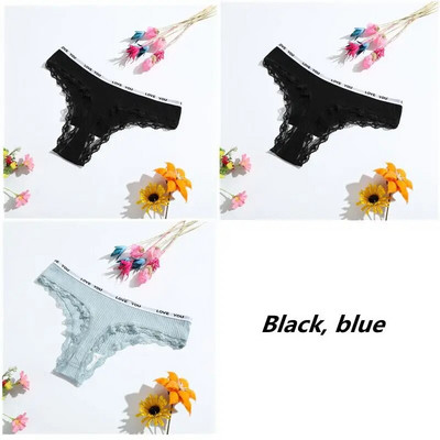 3-osalised stringid puuvillased seksikad naiste aluspüksid Naiste aluspesu madala vöökohaga ühevärvilised lühikesed püksid must nähtamatu aluspesu pits pits T-st