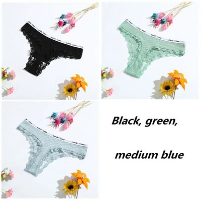 3-osalised stringid puuvillased seksikad naiste aluspüksid Naiste aluspesu madala vöökohaga ühevärvilised lühikesed püksid must nähtamatu aluspesu pits pits T-st