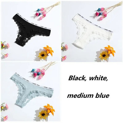 3-osalised stringid puuvillased seksikad naiste aluspüksid Naiste aluspesu madala vöökohaga ühevärvilised lühikesed püksid must nähtamatu aluspesu pits pits T-st