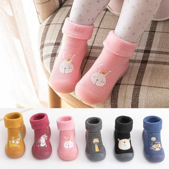 Есенни и зимни обувки и чорапи за малки деца Бебешки удебелени кадифени топли високи тръби за момчета и момичета Меко дъно Вътрешни детски чорапи