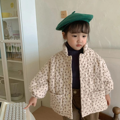 Prošivena jakna za djevojčice Djevojčice Zimski kaput Parka s cvjetnim otiskom Dječja ležerna topla pamučna gornja odjeća Kaputi za dojenčad Podstava 2023 Novo