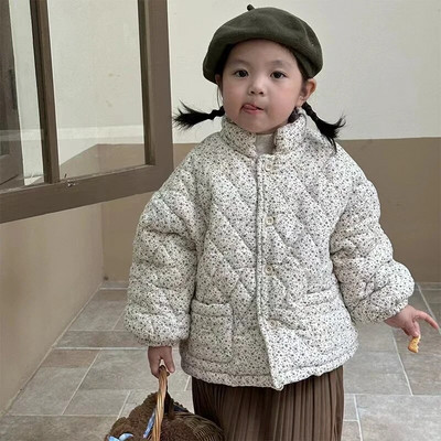 Prošivena jakna za djevojčice Djevojčice Zimski kaput Parka s cvjetnim otiskom Dječja ležerna topla pamučna gornja odjeća Kaputi za dojenčad Podstava 2023 Novo