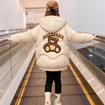 5-12 χρονών Girls Down Jacket Cartoon Bear Winter Keep Warm Πριγκίπισσα παλτό με κουκούλα φερμουάρ Μόδα Parka Εξωτερικά ρούχα Παιδικά ρούχα